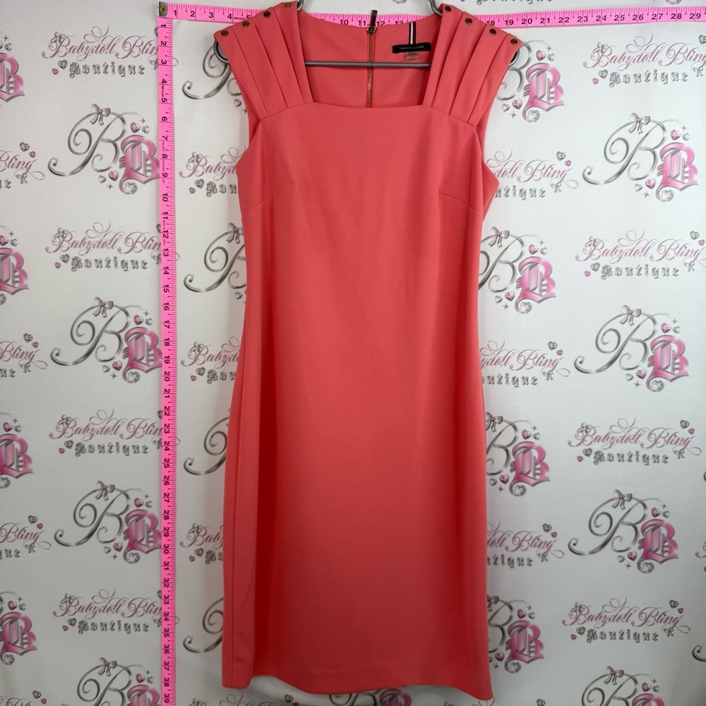 Tommy Hilfiger dress gold zip up back Coral Sheath Midi Dress with Back Zip